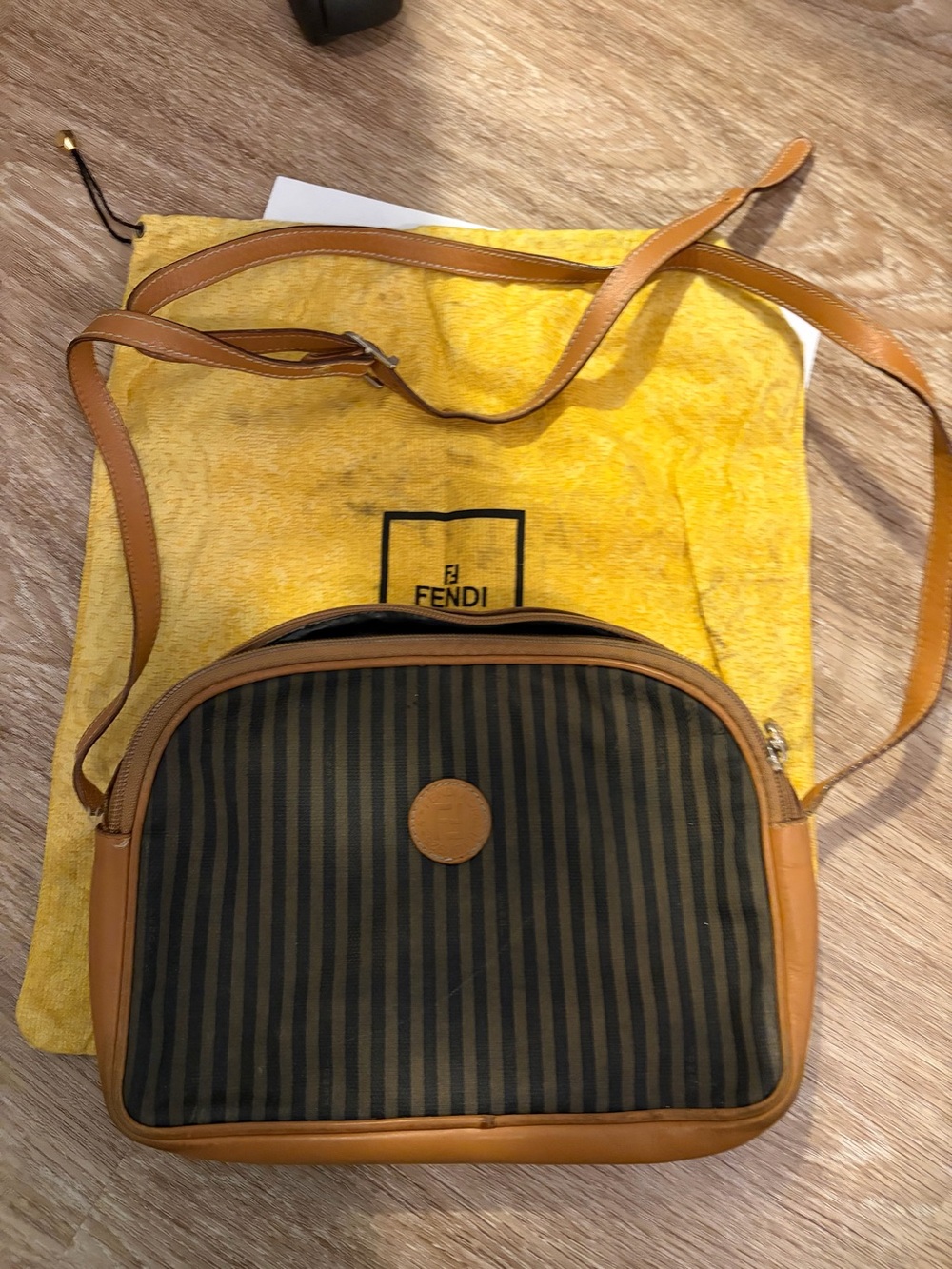1980s Fendi Black & Tan Striped camera Crossbody